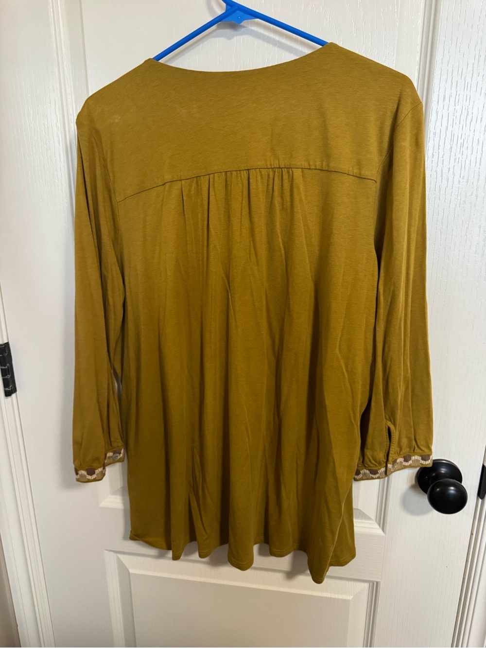 J. Jill Embroidered Boho Tunic Top Mustard Yellow Cotton Modal Blend Size L - Picture 5 of 7